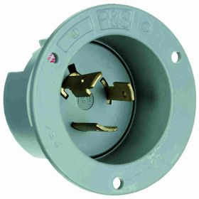 Pass & Seymour Turnlok L620-FI 3-Phase Locking Flanged Inlet, 250 VAC, 20 A, 2 Poles, 3 Wires, Gray