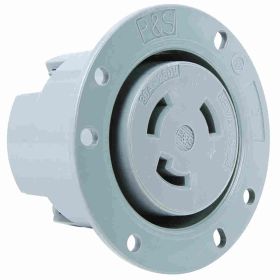 Pass & Seymour Turnlok L630-FO 3-Phase Locking Flanged Outlet, 250 VAC, 30 A, 2 Poles, 3 Wires, Gray