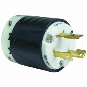 Pass & Seymour Turnlok L730-P Locking Plug, 277 VAC, 30 A, 2 Poles, 3 Wires, Black/White