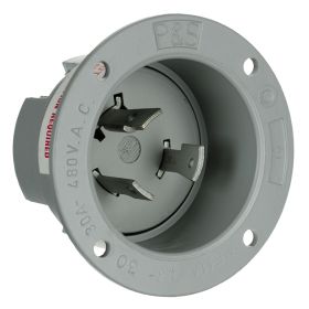 Pass & Seymour Turnlok L830-FI 3-Phase Locking Flanged Inlet, 480 VAC, 30 A, 2 Poles, 3 Wires, Gray