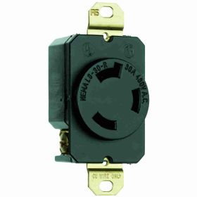 Pass & Seymour L830-R 3-Phase Single Locking Receptacle, 480 VAC, 30 A, 2 Poles, 3 Wires, Black/White