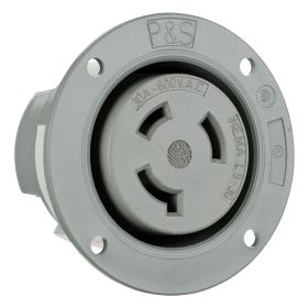 Pass & Seymour Turnlok L930-FO 3-Phase Flanged Outlet, 600 VAC, 30 A, 2 Poles, 3 Wires, Gray