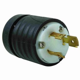 Pass & Seymour Turnlok L930-P Locking Plug, 600 VAC, 30 A, 2 Poles, 3 Wires, Black/White