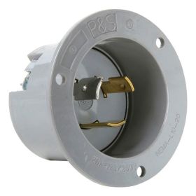 Pass & Seymour Turnlok L1020-FI 3-Phase Locking Flanged Inlet, 125/250 VAC, 20 A, 2 Poles, 3 Wires, Gray