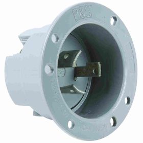 Pass & Seymour Turnlok L1030-FI 3-Phase Locking Flanged Inlet, 125/250 VAC, 20 A, 3 Poles, 3 Wires, Gray