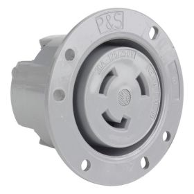 Pass & Seymour Turnlok L1030-FO 3-Phase Locking Flanged Outlet, 125/250 VAC, 30 A, 2 Poles, 3 Wires, Gray