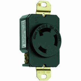 Pass & Seymour Turnlok L1030-R 3-Phase Single Locking Receptacle, 125/250 VAC, 20 A, 3 Poles, 3 Wires, Black