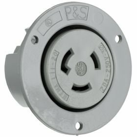 Pass & Seymour Turnlok L1120-FO 3-Phase Flanged Outlet, 250 VAC, 20 A, 2 Poles, 3 Wires, Gray