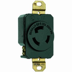 Pass & Seymour L1120-R 3-Phase Single Turnlok Receptacle, 250 VAC, 20 A, 3 Poles, 3 Wires, Black