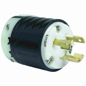 Pass & Seymour Turnlok L1130-P Locking Plug, 250 VAC, 30 A, 3 Poles, 3 Wires, Black/White