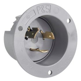 Pass & Seymour Turnlok L1220-FI 3-Phase Flanged Inlet, 480 VAC, 20 A, 2 Poles, 3 Wires, Gray