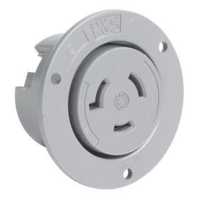 Pass & Seymour Turnlok L1220-FO 3-Phase Locking Flanged Outlet, 480 VAC, 20 A, 2 Poles, 3 Wires, Gray