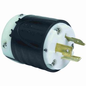 Pass & Seymour Turnlok L1220-P Locking Plug, 480 VAC, 20 A, 3 Poles, 3 Wires, Black/White