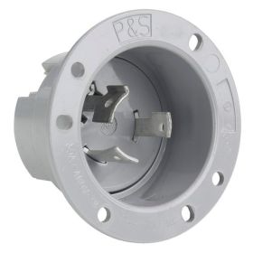 Pass & Seymour Turnlok L1230-FI 3-Phase Locking Flanged Inlet, 480 VAC, 30 A, 2 Poles, 3 Wires, Gray