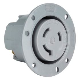 Pass & Seymour Turnlok L1230-FO 3-Phase Flanged Outlet, 480 VAC, 30 A, 2 Poles, 3 Wires, Gray