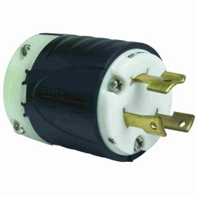 Pass & Seymour Turnlok L1230-P Locking Plug, 480 VAC, 30 A, 3 Poles, 3 Wires, Black/White