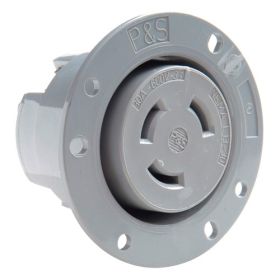 Pass & Seymour Turnlok L1330-FO 3-Phase Locking Flanged Outlet, 600 VAC, 30 A, 2 Poles, 3 Wires, Gray