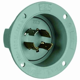 Pass & Seymour Turnlok L1420-FI 3-Phase Locking Flanged Inlet, 125/250 VAC, 20 A, 3 Poles, 4 Wires, Gray