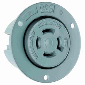 Pass & Seymour Turnlok L1420-FO 3-Phase Locking Flanged Outlet, 125/250 VAC, 20 A, 3 Poles, 4 Wires, Gray