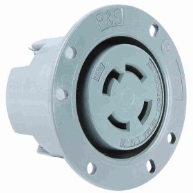 Pass & Seymour Turnlok L1430-FO 3-Phase Locking Flanged Outlet, 250 VAC, 30 A, 3 Poles, 4 Wires, Gray