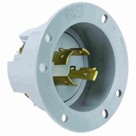 Pass & Seymour Turnlok L1520-FI 3-Phase Locking Flanged Inlet, 250 VAC, 20 A, 3 Poles, 4 Wires, Gray