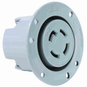 Pass & Seymour Turnlok L1530-FO 3-Phase Locking Flanged Outlet, 250 VAC, 30 A, 3 Poles, 4 Wires, Gray