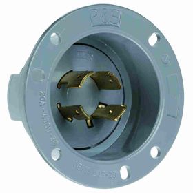 Pass & Seymour Turnlok L1620-FI 3-Phase Locking Flanged Inlet, 480 VAC, 20 A, 3 Poles, 4 Wires, Gray