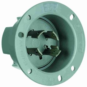 Pass & Seymour Turnlok L1630-FI 3-Phase Locking Flanged Inlet, 480 VAC, 30 A, 3 Poles, 4 Wires, Gray