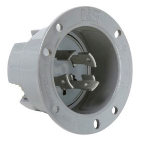 Pass & Seymour Turnlok L1730-FI 3-Phase Locking Flanged Inlet, 120/280 VAC, 30 A, 3 Poles, 4 Wires, Gray