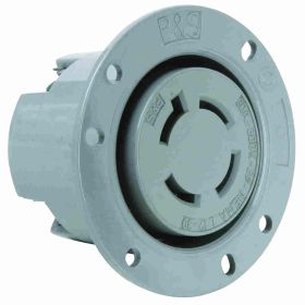 Pass & Seymour Turnlok L1730-FO 3-Phase Locking Flanged Outlet, 600 VAC, 30 A, 3 Poles, 4 Wires, Gray