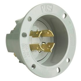 Pass & Seymour Turnlok L1820-FI 3-Phase Locking Flanged Inlet, 120/280 VAC, 20 A, 3 Poles, 4 Wires, Gray