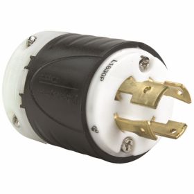 Pass & Seymour Turnlok L1830-P Locking Plug, 120/208 VAC, 30 A, 3 Poles, 4 Wires, Black/White