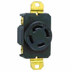 Pass & Seymour Turnlok L1830-R 3-Phase Single Locking Receptacle, 120/280 VAC, 30 A, 4 Poles, 4 Wires, Black/White