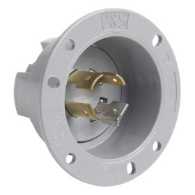 Pass & Seymour Turnlok L1920-FI 3-Phase Locking Flanged Inlet, 277/480 VAC, 20 A, 3 Poles, 4 Wires, Gray