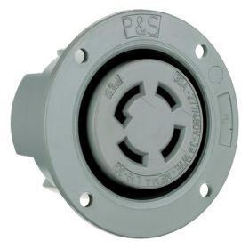 Pass & Seymour Turnlok L1930-FO 3-Phase Flanged Outlet, 347/600 VAC, 30 A, 3 Poles, 4 Wires, Gray