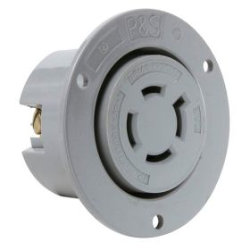 Pass & Seymour Turnlok L2020-FO 3-Phase Flanged Outlet, 347/600 VAC, 20 A, 3 Poles, 4 Wires, Gray