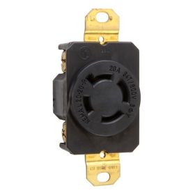 Pass & Seymour L2020-R 3-Phase Single Locking Receptacle, 347/600 VAC, 20 A, 3 Poles, 4 Wires, Gray