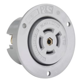 Pass & Seymour Turnlok L2220-FO 3-Phase Locking Flanged Outlet, 277/480 VAC, 20 A, 4 Poles, 5 Wires, Gray