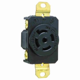 Pass & Seymour L2220-R 3-Phase Single Locking Receptacle, 277/480 VAC, 20 A, 4 Poles, 5 Wires, Black/White