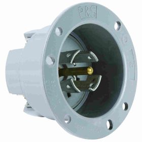 Pass & Seymour Turnlok L2230-FI 3-Phase Locking Flanged Inlet, 277/480 VAC, 30 A, 4 Poles, 5 Wires, Gray