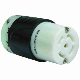 Pass & Seymour Turnlok L2330-C 3-Phase Locking Connector, 347/600 VAC, 30 A, 4 Poles, 5 Wires, Black/White