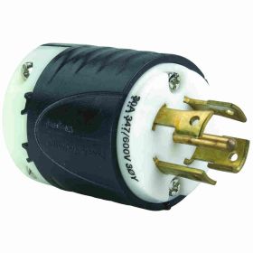 Pass & Seymour Turnlok L2330-P Locking Plug, 347/600 VAC, 30 A, 4 Poles, 5 Wires, Black/White