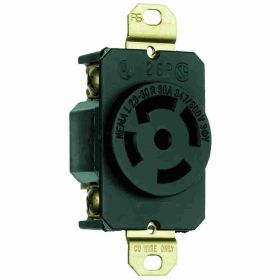 Pass & Seymour L2330-R 3-Phase Single Turnlok Receptacle, 347/600 VAC, 30 A, 4 Poles, 5 Wires, Black/White