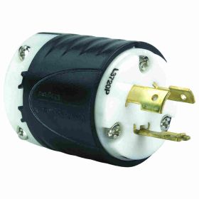 Pass & Seymour Turnlok L3720-P Locking Plug, 347 VAC, 20 A, 2 Poles, 3 Wires, Black/White