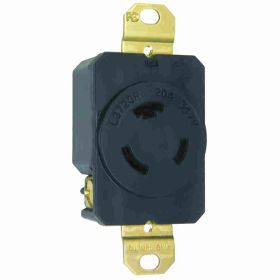 Pass & Seymour Turnlok L3720-R 3-Phase Impact Resistant Single Receptacle, 347 VAC, 20 A, 2 Poles, 3 Wires, Black/White