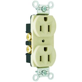 Pass & Seymour 5262-I Duplex Straight Blade Receptacle, 125 VAC, 15 A, 2 Poles, 3 Wires, Ivory