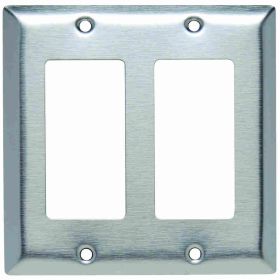 Pass & Seymour SL262 Standard Wallplate, 2 Gangs, Silver, 5 in H x 4.56 in W, 430 Stainless Steel/Thermoplastic