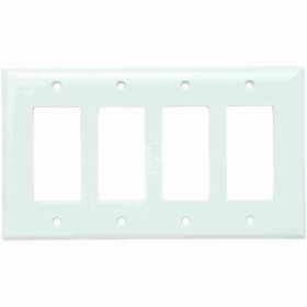 Pass & Seymour Sierraplex SPJ264-W Junior Jumbo Wallplate, 4 Gangs, White, 5 in H x 8.56 in W, Thermoplastic