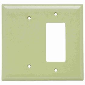 Pass & Seymour SPO1326-I Jumbo Combination Wallplate With Color Matching Screws, 2 Gangs, Ivory, 5 in, Thermoplastic