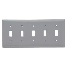 Pass & Seymour SP5-GRY Standard Toggle Wallplate, 5 Gangs, Gray, 12.5 x5 x 0.3 in, Thermoplastic